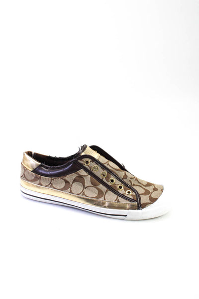 Coach Womens Monogram Canvas Slip On Fashion Sneakers Brown Gold Tone Size 10