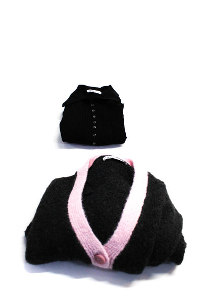 Zara Womens Ribbed Dress Cardigan Sweater Black Grey Size Medium Lot 2