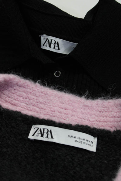 Zara Womens Ribbed Dress Cardigan Sweater Black Grey Size Medium Lot 2