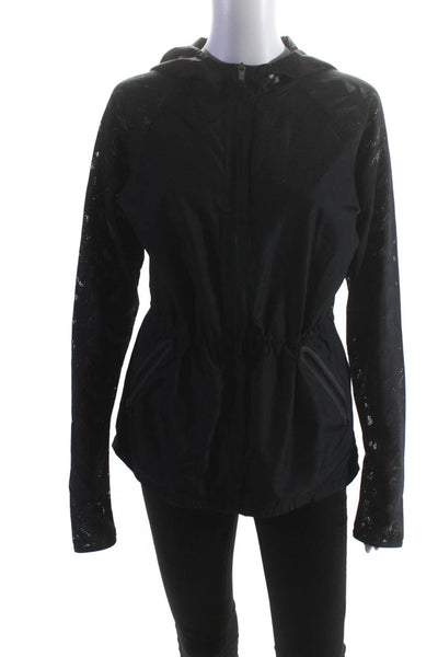 Under Armour Womens Laser Cut Hooded Elastic Waist Zip Jacket Black Size Small