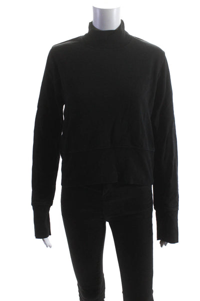 Cotton Citizen Womens Cropped Turtleneck Pullover Sweatshirt Black Size XS