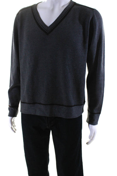 Etro Mens Gray Wool V-Neck Long Sleeve Pullover Sweater Top Size XL