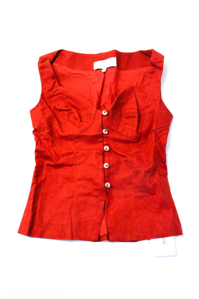 L'Academie Womens Linen Button Down Tank Top Red Size Extra Extra Small
