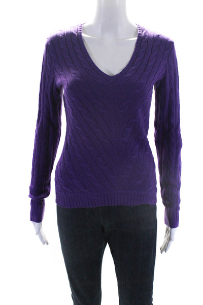 Ralph Lauren Black Label Womens Mitered Cable Knit Cashmere Sweater Purple Small