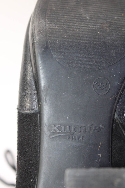 Kumfs Womens Side Zip Lace Up Block Heel Booties Black Suede Size 38.5