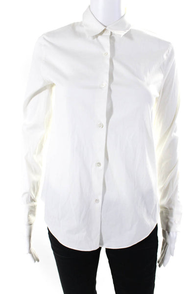 Theory Womens Cotton Collared Long Sleeve Buttoned Blouse Top White Size P