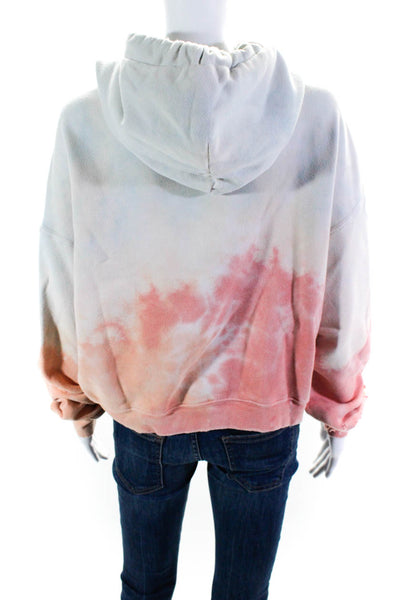 Redone Womens Cotton Tie Dye Print Drawstring Pullover Hoodie Orange Size XS