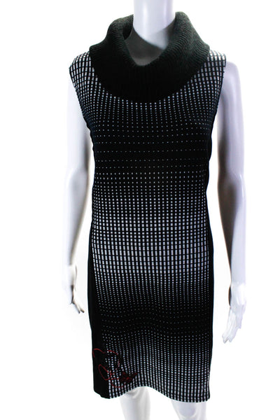 Desigual Womens Geometric Print Sleeveless Turtleneck Shift Dress Black Size 2XL