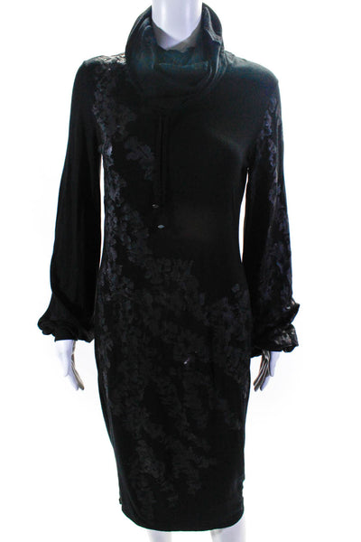 Mr. Cat Womens Floral Drawstring Turtleneck Long Sleeve Dress Black Size 12