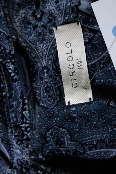 Circolo Womens V Neck Notched Lapel Velvet Paisley Blazer Jacket Blue Size IT 40