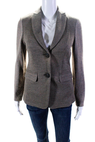 Peserico Womens Two Button Pointed Lapel Knit Blazer Jacket Brown Size IT 38
