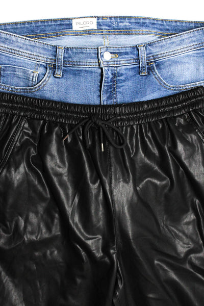 Blank NYC Pilcro Womens Jeans Black Vegan Leather Drawstring Pants Size 31 lot 2