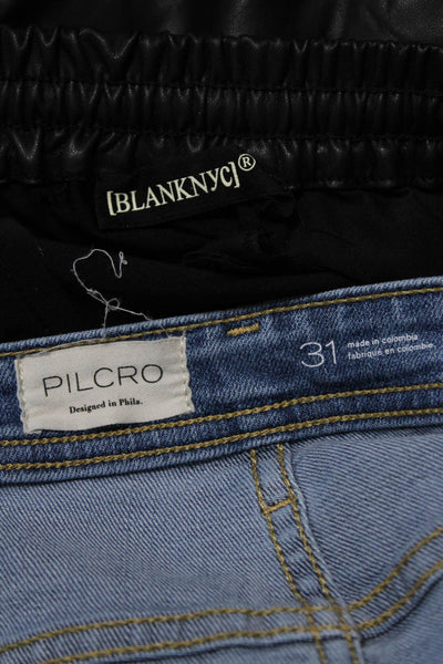 Blank NYC Pilcro Womens Jeans Black Vegan Leather Drawstring Pants Size 31 lot 2