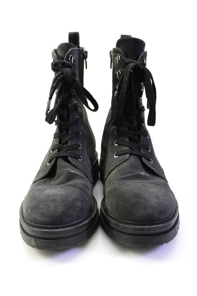 Andre Assous Womens Dark Gray Leather Lace Up Combat Boots Shoes Size 9.5