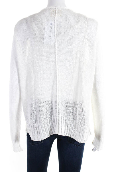 Thea Womens Open Knit Long Sleeved Open Front Cardigan Sweater White Size 1