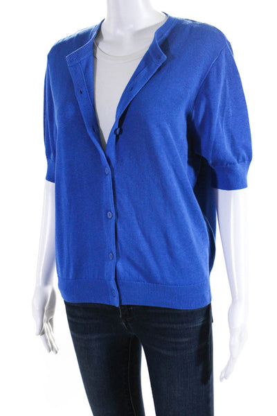 Agnes B Womens Short Sleeved Round Neck Buttoned Cardigan Blouse Blue Size 3