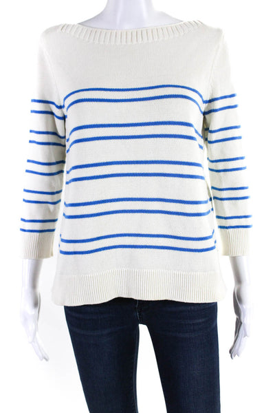 Hobbs London Women's Cotton Long Sleeve Boat Neck Striped Sweater White Size S