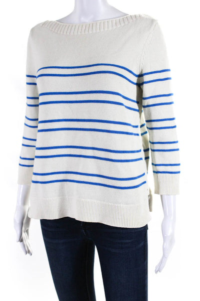 Hobbs London Women's Cotton Long Sleeve Boat Neck Striped Sweater White Size S