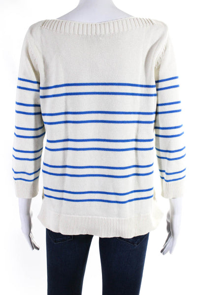 Hobbs London Women's Cotton Long Sleeve Boat Neck Striped Sweater White Size S