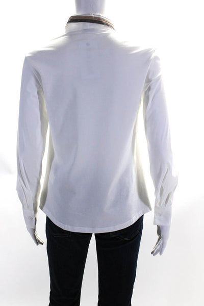 Peserico Womens Grosgrain Beaded Collar Long Sleeve Shirt Blouse White IT 38