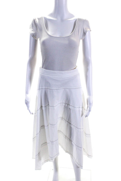 Peserico Womens Beaded Tiered Sateen A Line Midi Skirt White Cotton Size IT 40