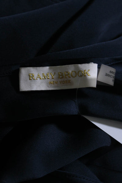Ramy Brook Womens Satin Cowl Neck Cami Tank Top Blouse Navy Blue Silk Size XS