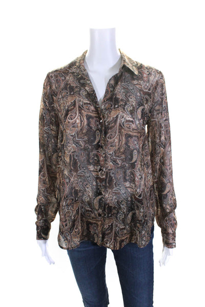 L'Agence Womens Paisley Chiffon Long Sleeve Button Up Top Blouse Brown Size XS