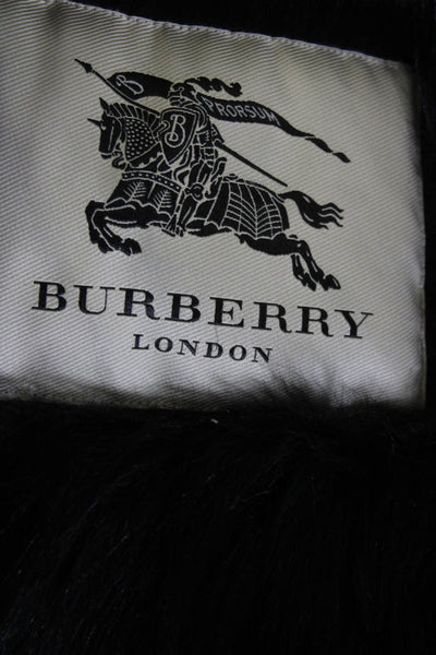 Burberry London Womens Double Breasted Shearling Lined Coat Black Leather Size 6