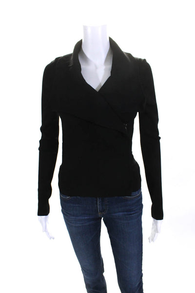 Kookai Womens Front Zip Ribbed Trim Stretch Knit Light Jacket Black Size 1