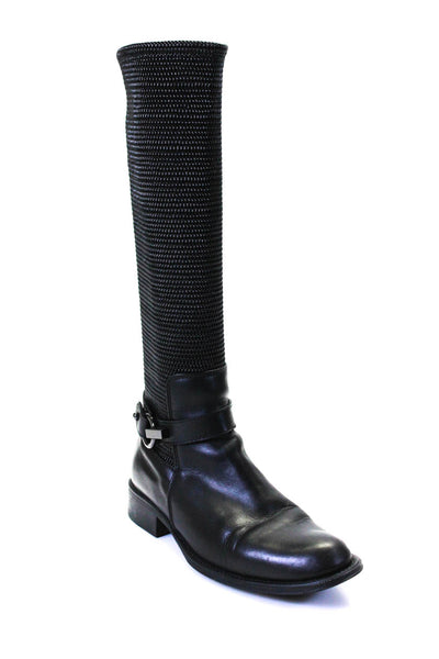 Aquatalia Womens Side Zip Block Heel Knee High Boots Black Leather Size 8.5