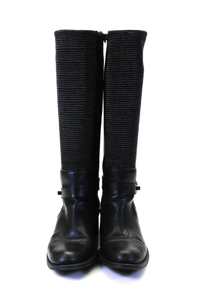 Aquatalia Womens Side Zip Block Heel Knee High Boots Black Leather Size 8.5