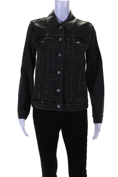 Levis Womens Buttoned Long Sleeved Collared Denim Jean Jacket Black Gray Size S