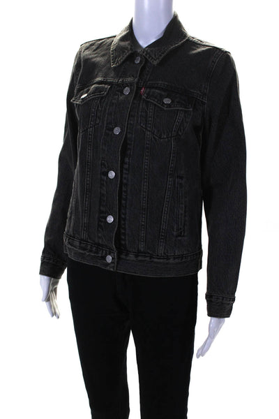 Levis Womens Buttoned Long Sleeved Collared Denim Jean Jacket Black Gray Size S