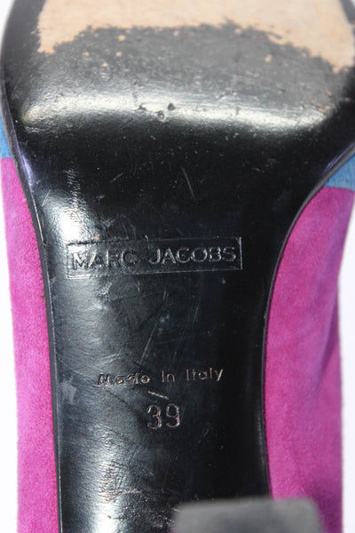 Marc Jacobs Womens Slip On Block Heel Pumps Pink Blue Suede Size 39