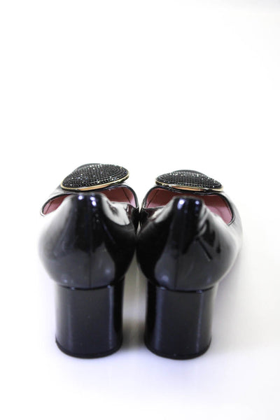 Kate Spade New York Womens Block Heel Crystal Pumps Black Patent Leather 8.5