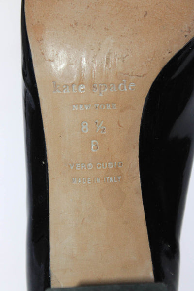 Kate Spade New York Womens Block Heel Crystal Pumps Black Patent Leather 8.5
