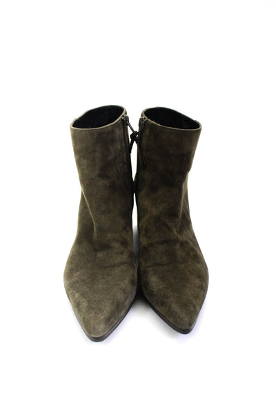 Stuart Weitzman Womens Suede Zippered Block Heeled Ankle Boots Army Green Size 7