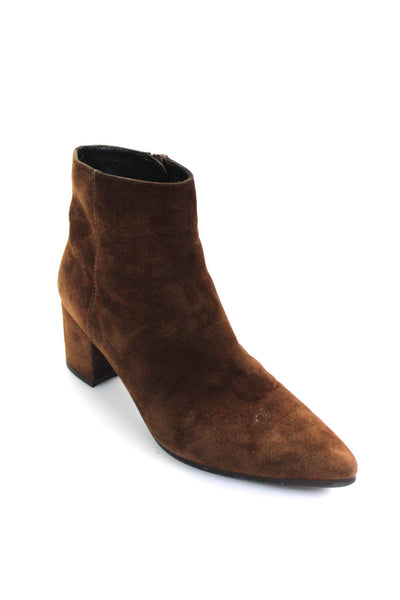 Stuart Weitzman Womens Suede Pointed Toe Block Heeled Ankle Boots Brown Size 7