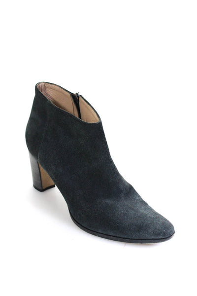 Manolo Blahnik Womens Suede Pointed Toe Heeled Ankle Boots Blue Gray Size 7.5