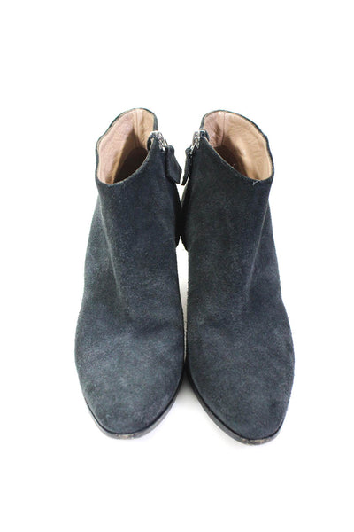 Manolo Blahnik Womens Suede Pointed Toe Heeled Ankle Boots Blue Gray Size 7.5