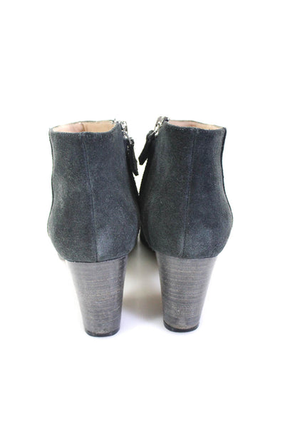 Manolo Blahnik Womens Suede Pointed Toe Heeled Ankle Boots Blue Gray Size 7.5