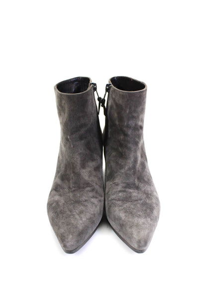 Stuart Weitzman Womens Pointed Toe Zippered Block Heeled Ankle Boots Gray Size 7