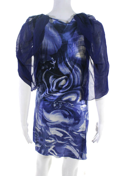 Iodice Women's Silk Abstract Print V-Neck Gathered Wrap Dress Blue Size 4