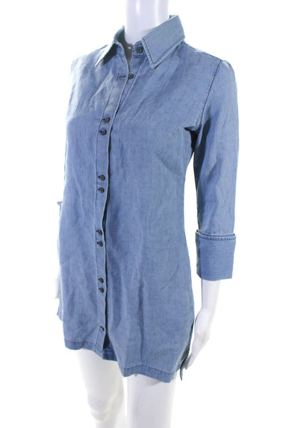 J Brand Womens Button Front Long Sleeve Chambray Shirt Dress Blue Size XS