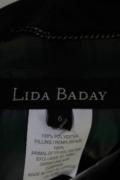 Lida Baday Womens Striped Long Sleeved Snap Puffer Jacket Black Green Size 6