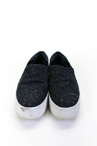 Vince Womens Woven Elastic Platform Slip On Flat Shoes Navy Blue White Size 7.5