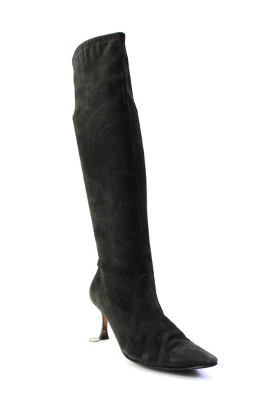 Manolo Blahnik Women's Suede Pointed Stiletto Knee High Boots Black Size 5.5