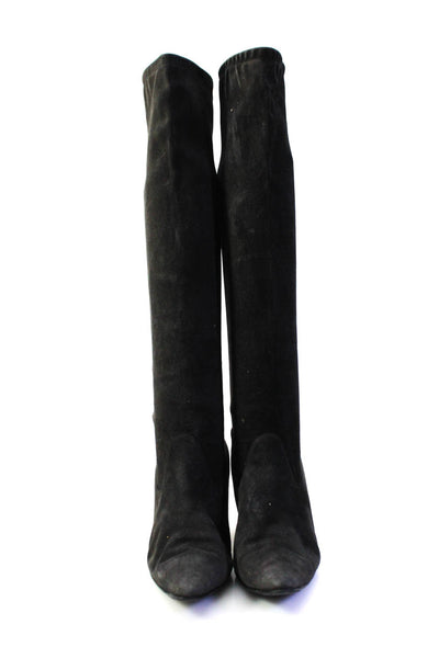 Manolo Blahnik Women's Suede Pointed Stiletto Knee High Boots Black Size 5.5