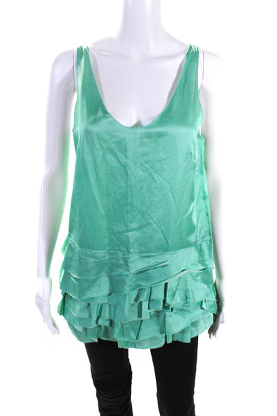 3.1 Phillip Lim Womens Cotton Silk Scoop Neck Ruffle Tank Green Size 4