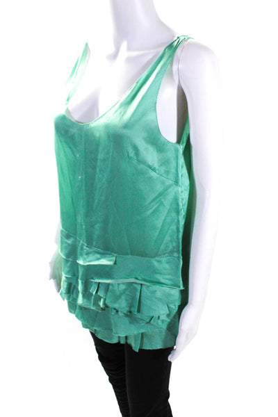 3.1 Phillip Lim Womens Cotton Silk Scoop Neck Ruffle Tank Green Size 4